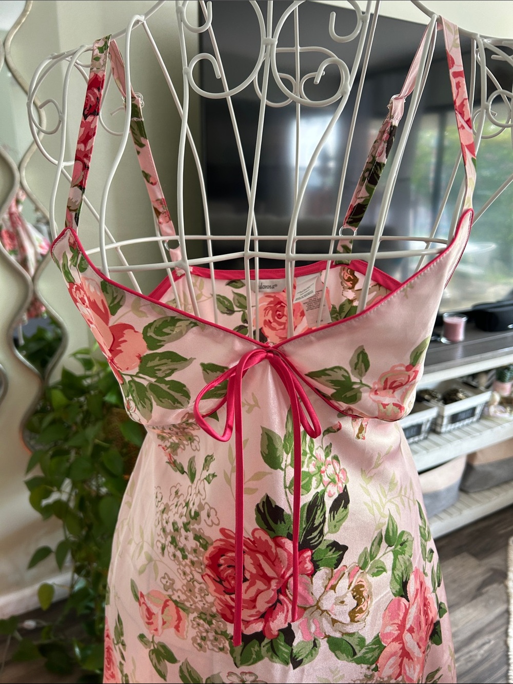 Adonna Pink Floral Satin Chemise with Rose Print - Picture 3 of 8